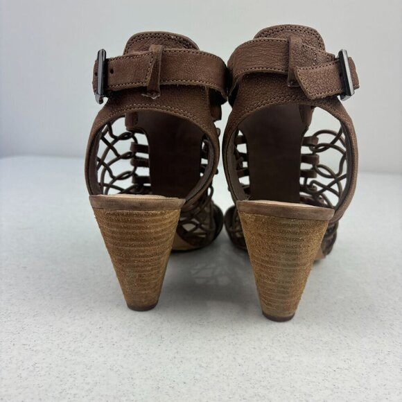 Vince Camuto Evel Caged Gladiator Sandal Stack Heel Brown Nubuck 7.5 - Picture 6 of 9